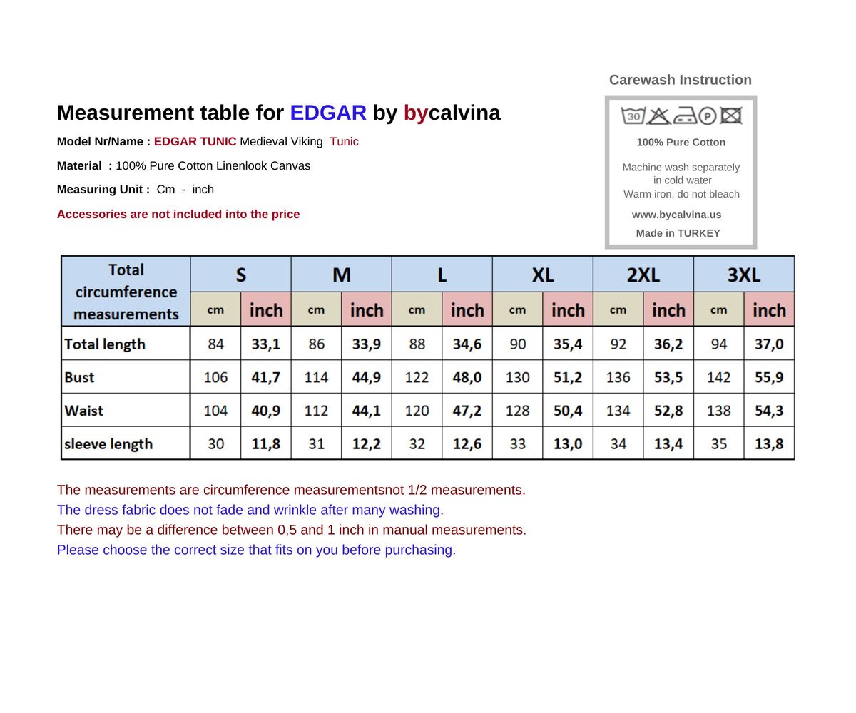 EDGAR Cotton - Medieval, Larp and Viking Tunic - Made in Turkey