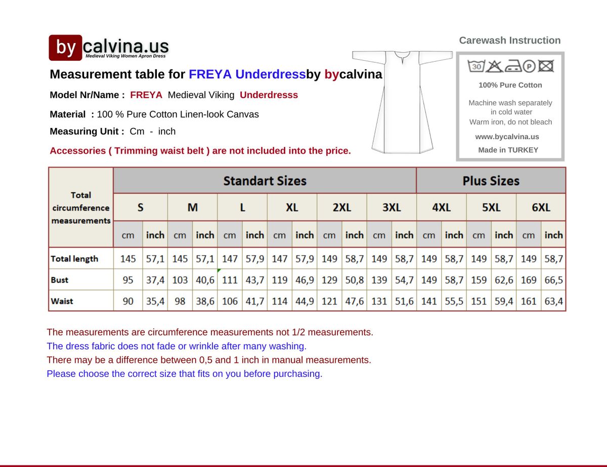 FREYA Cotton - Medieval Viking Renaissance Women's Underdress - Made in Turkey