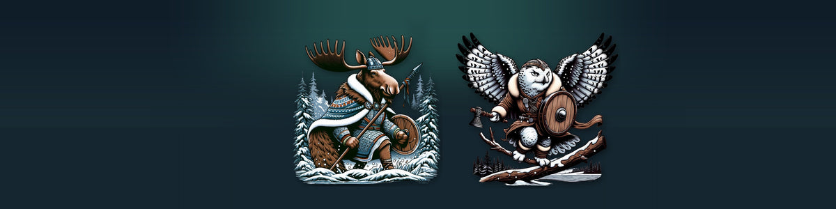 The Alaskan Viking Moose Hunter and Snowtalon the snowy owl from the Alaska Viking Menagerie