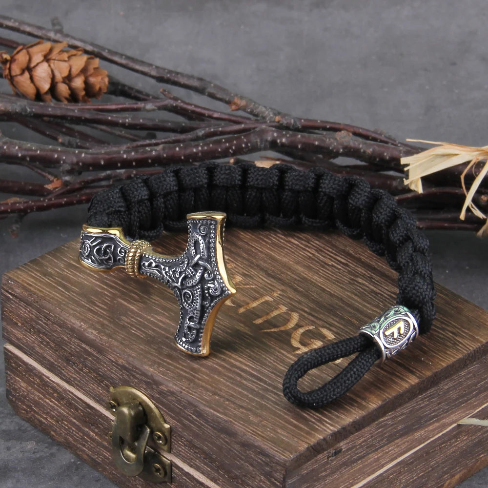 Thor's Hammer Mjolnir Paracord Bracelet – Stainless Steel