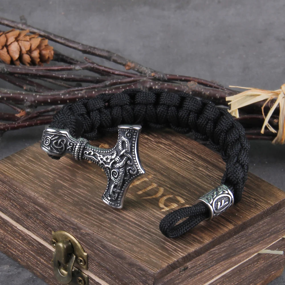 Thor's Hammer Mjolnir Paracord Bracelet – Stainless Steel