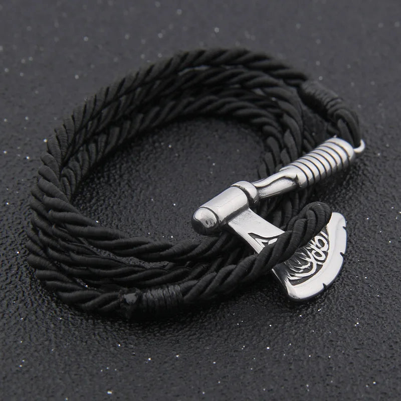 Viking Axe Wrap Bracelet – Braided Leather or Twisted Cord