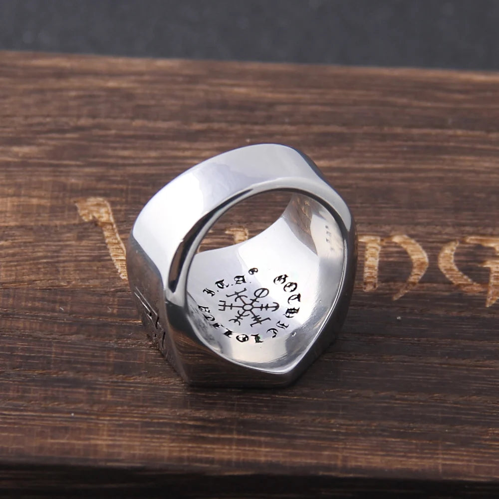 Vegvisir and Helm of Awe Signet Ring – Stainless Steel