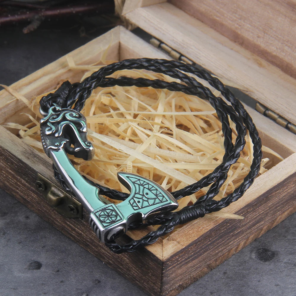 Viking Axe Wrap Bracelet – Braided Leather or Twisted Cord