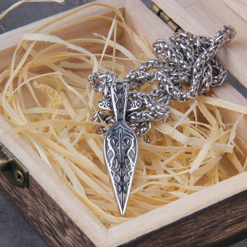 Viking Spearhead Pendant Necklace – Stainless Steel Knotwork