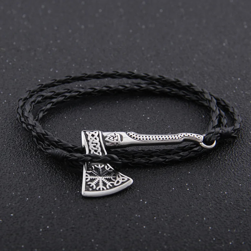 Viking Axe Wrap Bracelet – Braided Leather or Twisted Cord