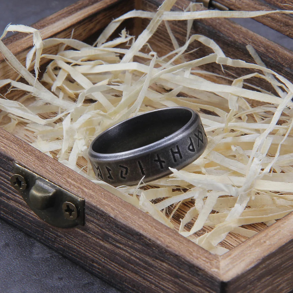Norse Rune and Valknut Band Ring – 316L Stainless Steel