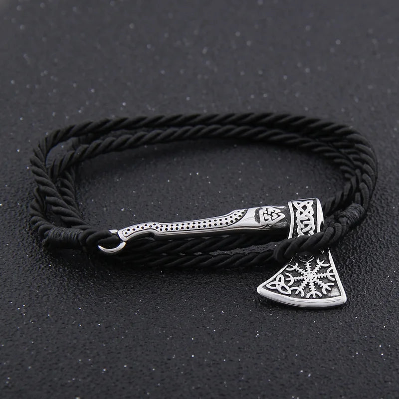 Viking Axe Wrap Bracelet – Braided Leather or Twisted Cord