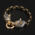 Norse Wolf Head Bracelet – Stainless Steel Byzantine Chain
