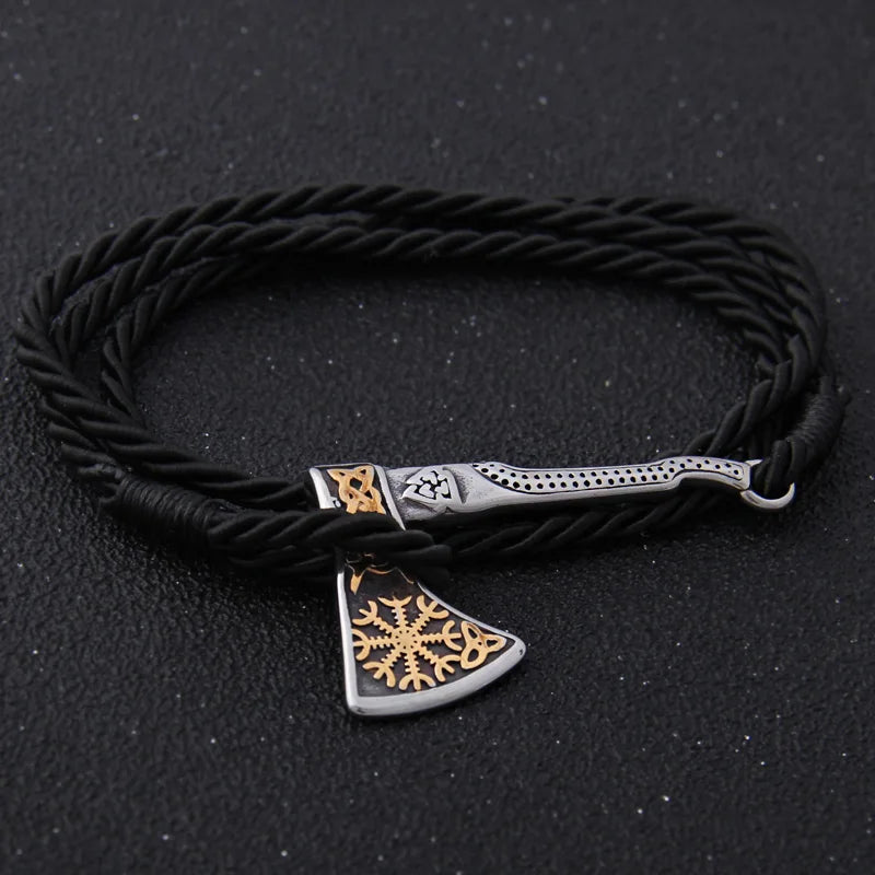 Viking Axe Wrap Bracelet – Braided Leather or Twisted Cord