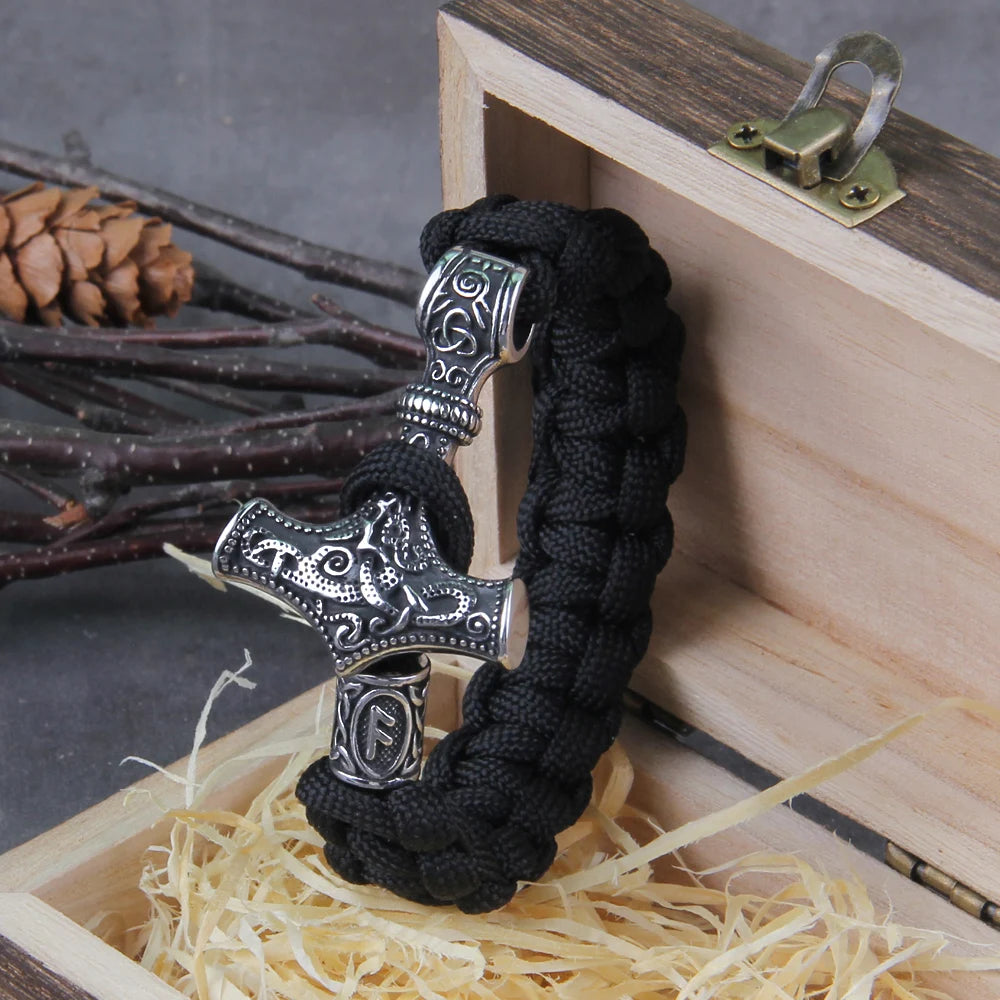 Thor's Hammer Mjolnir Paracord Bracelet – Stainless Steel