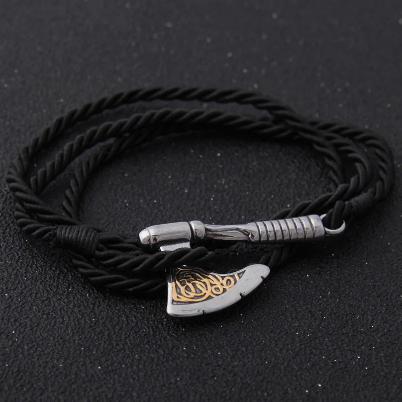 Viking Axe Wrap Bracelet – Braided Leather or Twisted Cord