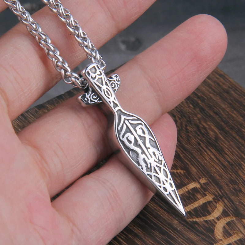 Viking Spearhead Pendant Necklace – Stainless Steel Knotwork