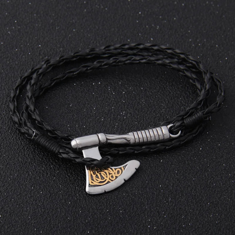 Viking Axe Wrap Bracelet – Braided Leather or Twisted Cord