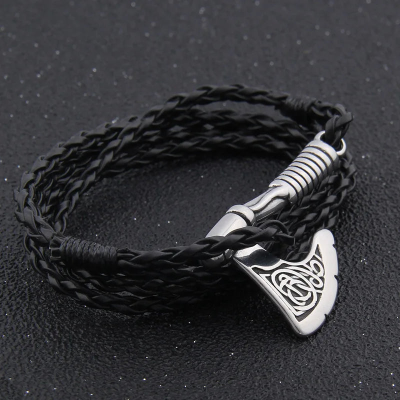 Viking Axe Wrap Bracelet – Braided Leather or Twisted Cord
