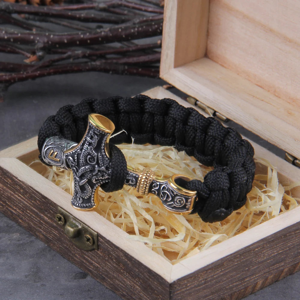 Thor's Hammer Mjolnir Paracord Bracelet – Stainless Steel