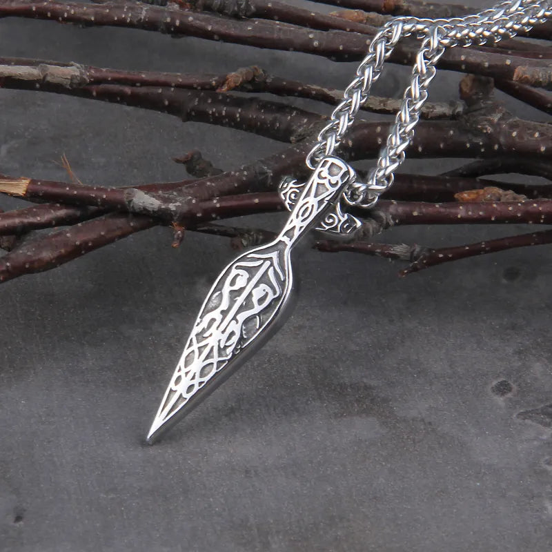 Viking Spearhead Pendant Necklace – Stainless Steel Knotwork