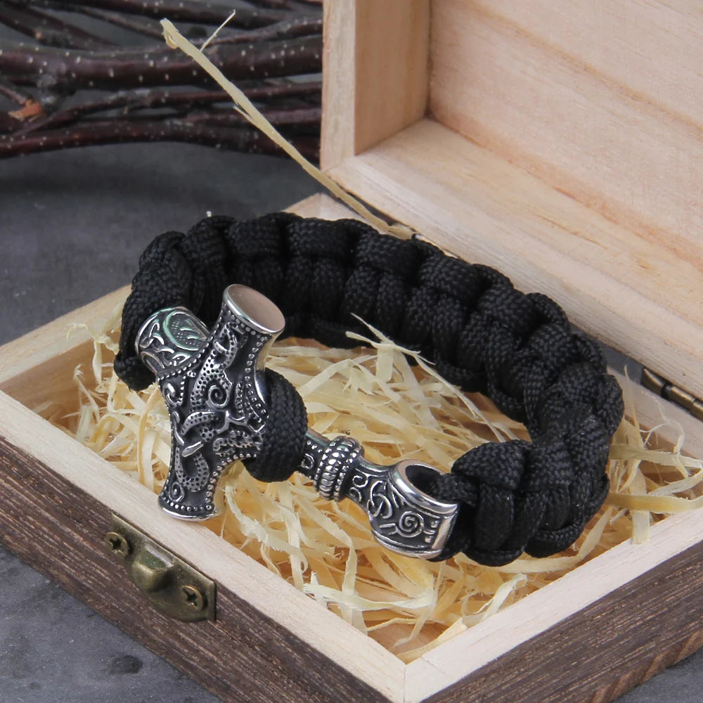 Thor's Hammer Mjolnir Paracord Bracelet – Stainless Steel