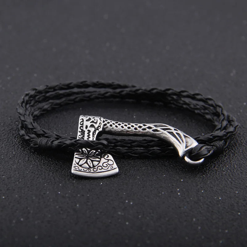 Viking Axe Wrap Bracelet – Braided Leather or Twisted Cord