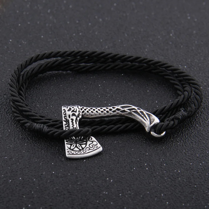 Viking Axe Wrap Bracelet – Braided Leather or Twisted Cord
