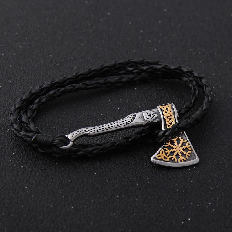 Viking Axe Wrap Bracelet – Braided Leather or Twisted Cord