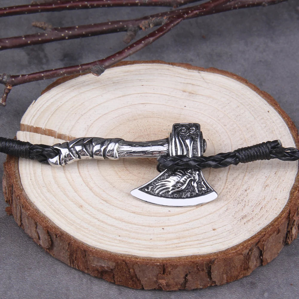 Viking Axe Wrap Bracelet – Braided Leather or Twisted Cord