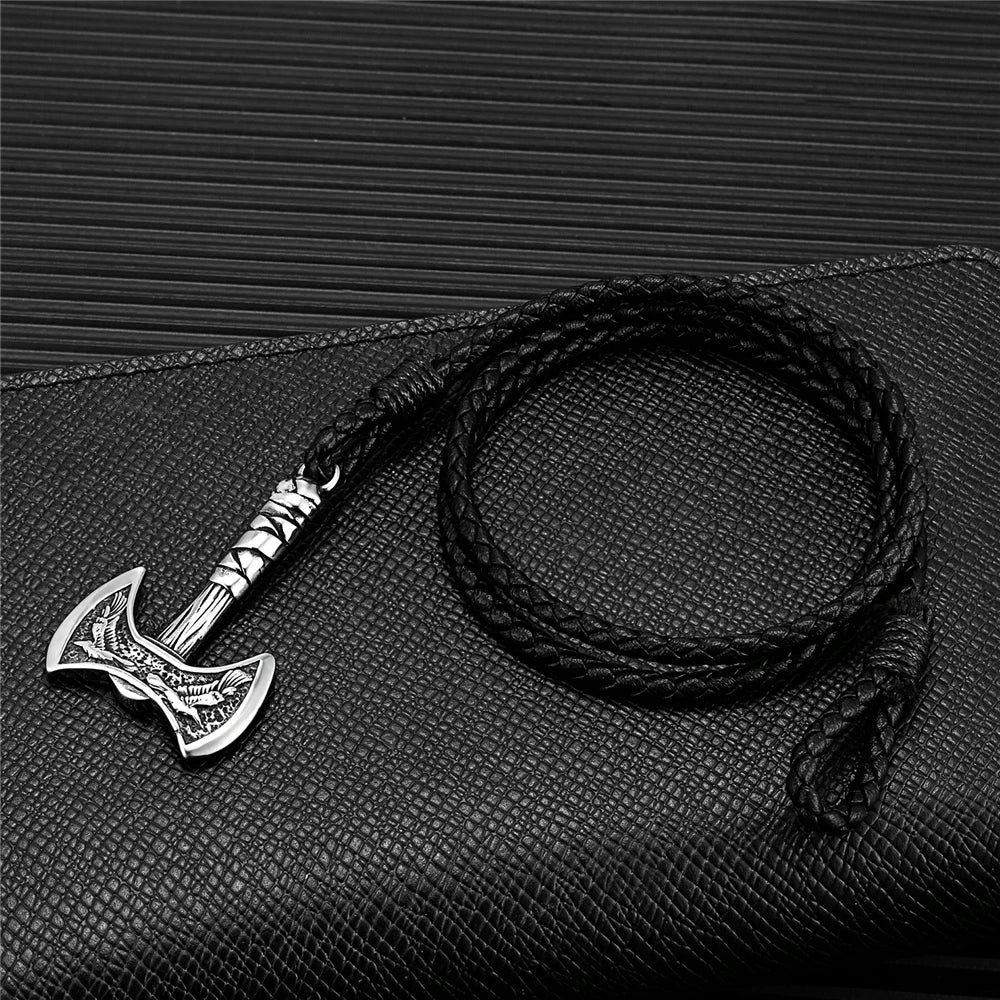 Norse Hatchet Leather Wrap Bracelet – Stainless Steel