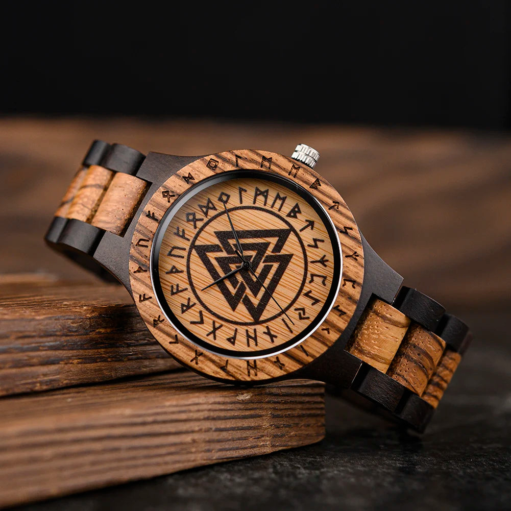 Viking Wooden Watch – Valknut, Vegvisir or Yggdrasil Dial