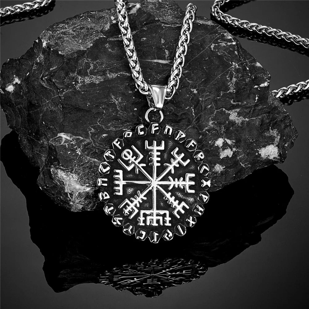 Vegvisir Rune Compass Necklace – Stainless Steel Pendant