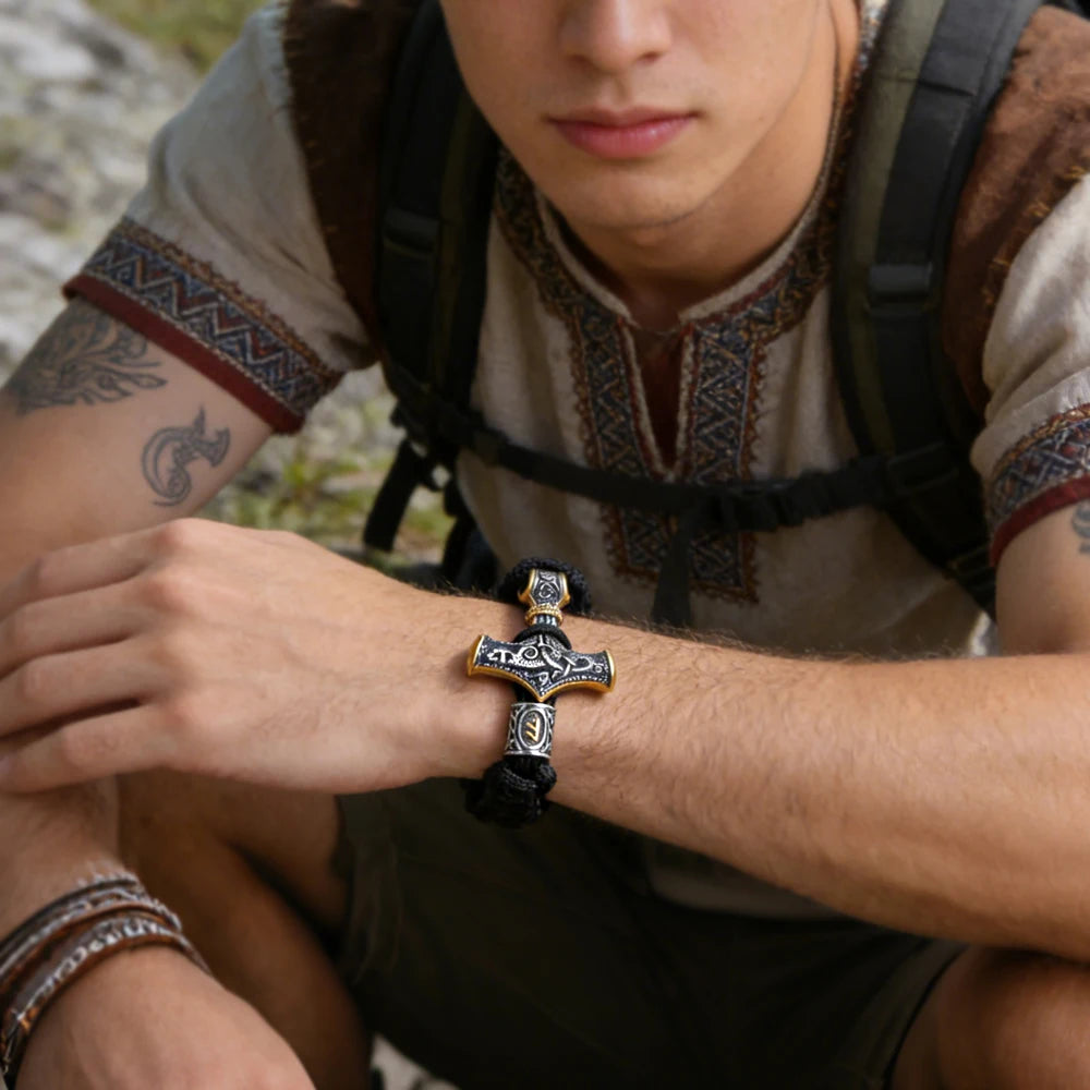 Thor's Hammer Mjolnir Paracord Bracelet – Stainless Steel