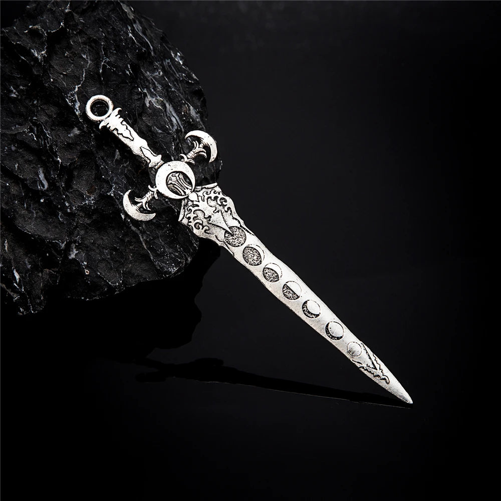 Lunar Phase Viking Sword Hair Stick – Norse Moon Hairpin