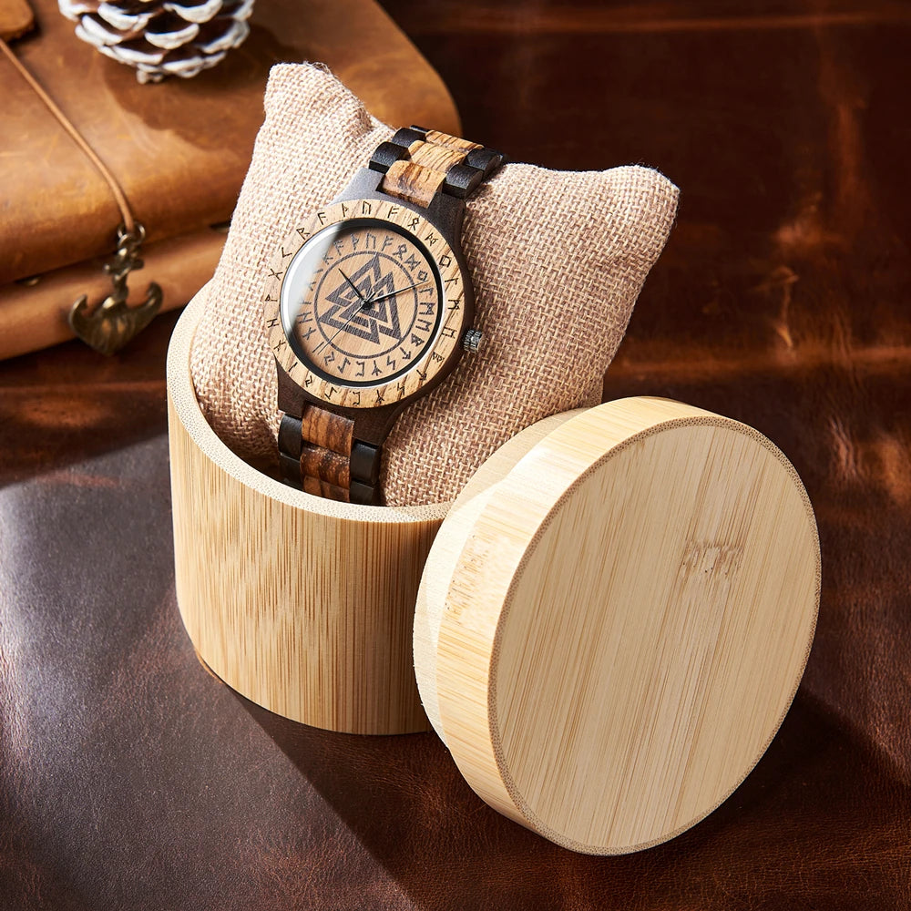 Viking Wooden Watch – Valknut, Vegvisir or Yggdrasil Dial