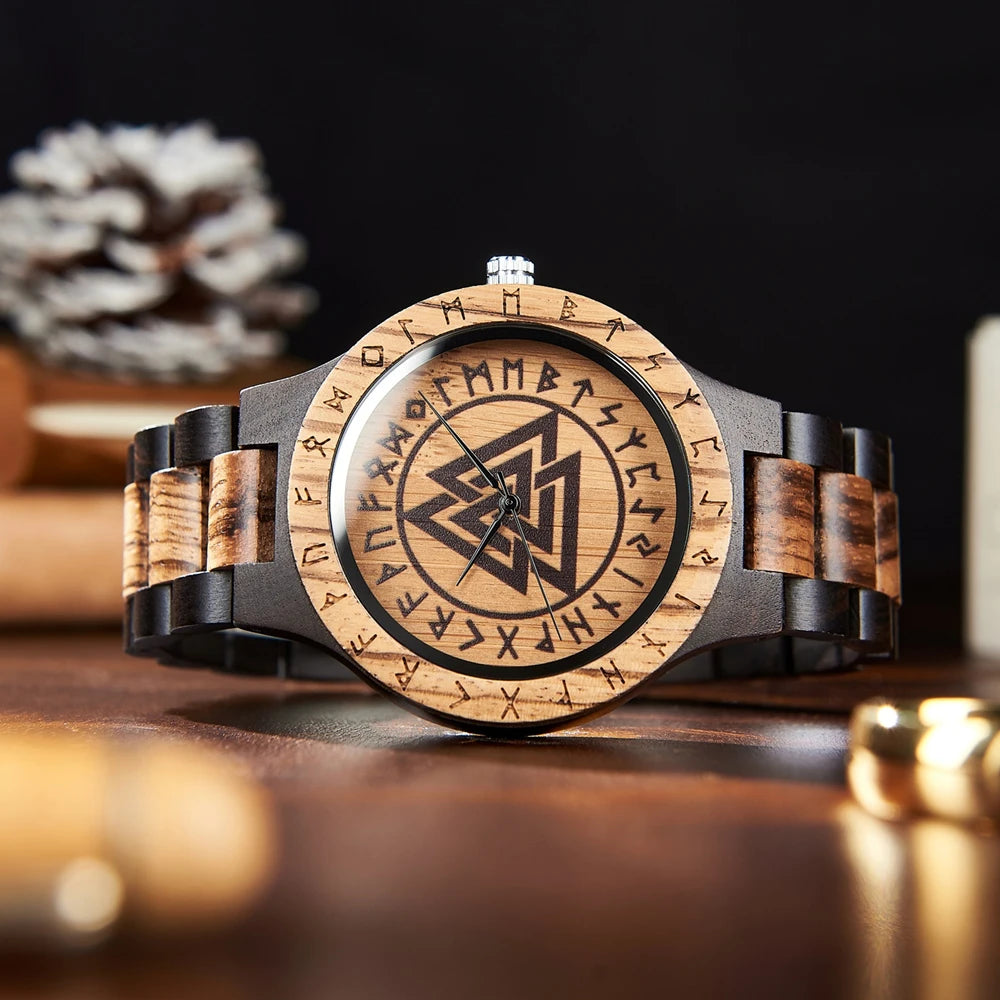 Viking Wooden Watch – Valknut, Vegvisir or Yggdrasil Dial