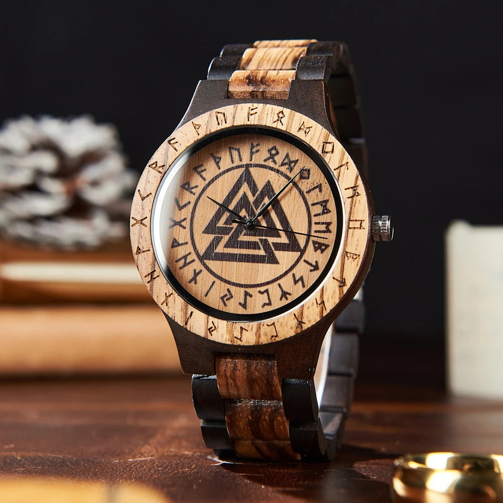 Viking Wooden Watch – Valknut, Vegvisir or Yggdrasil Dial
