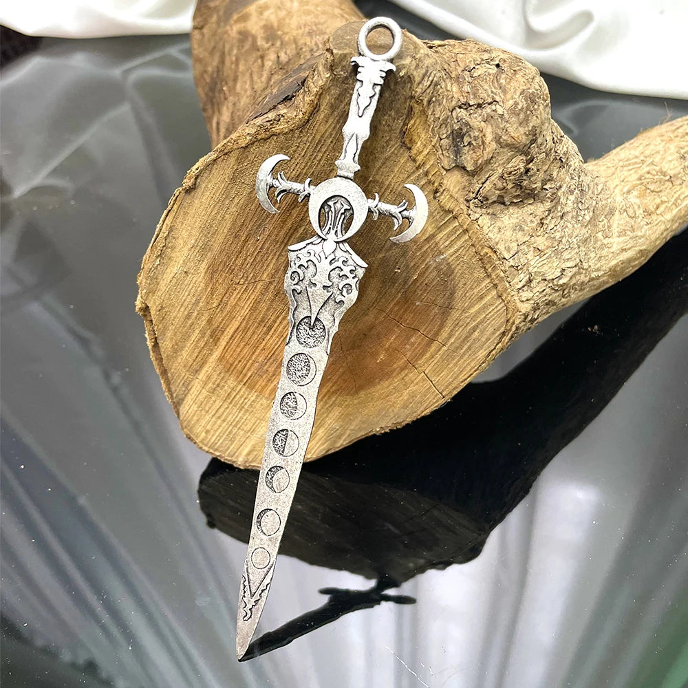 Lunar Phase Viking Sword Hair Stick – Norse Moon Hairpin