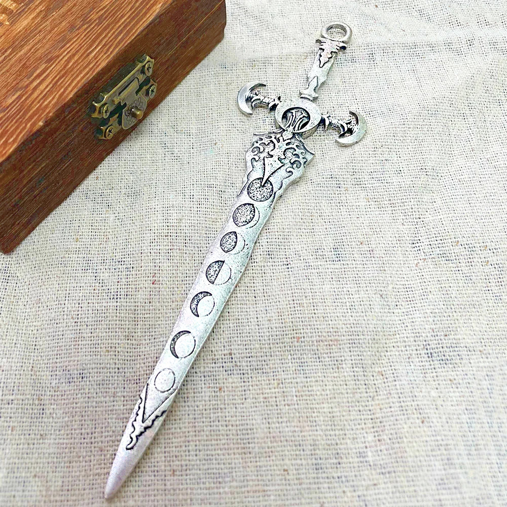 Lunar Phase Viking Sword Hair Stick – Norse Moon Hairpin
