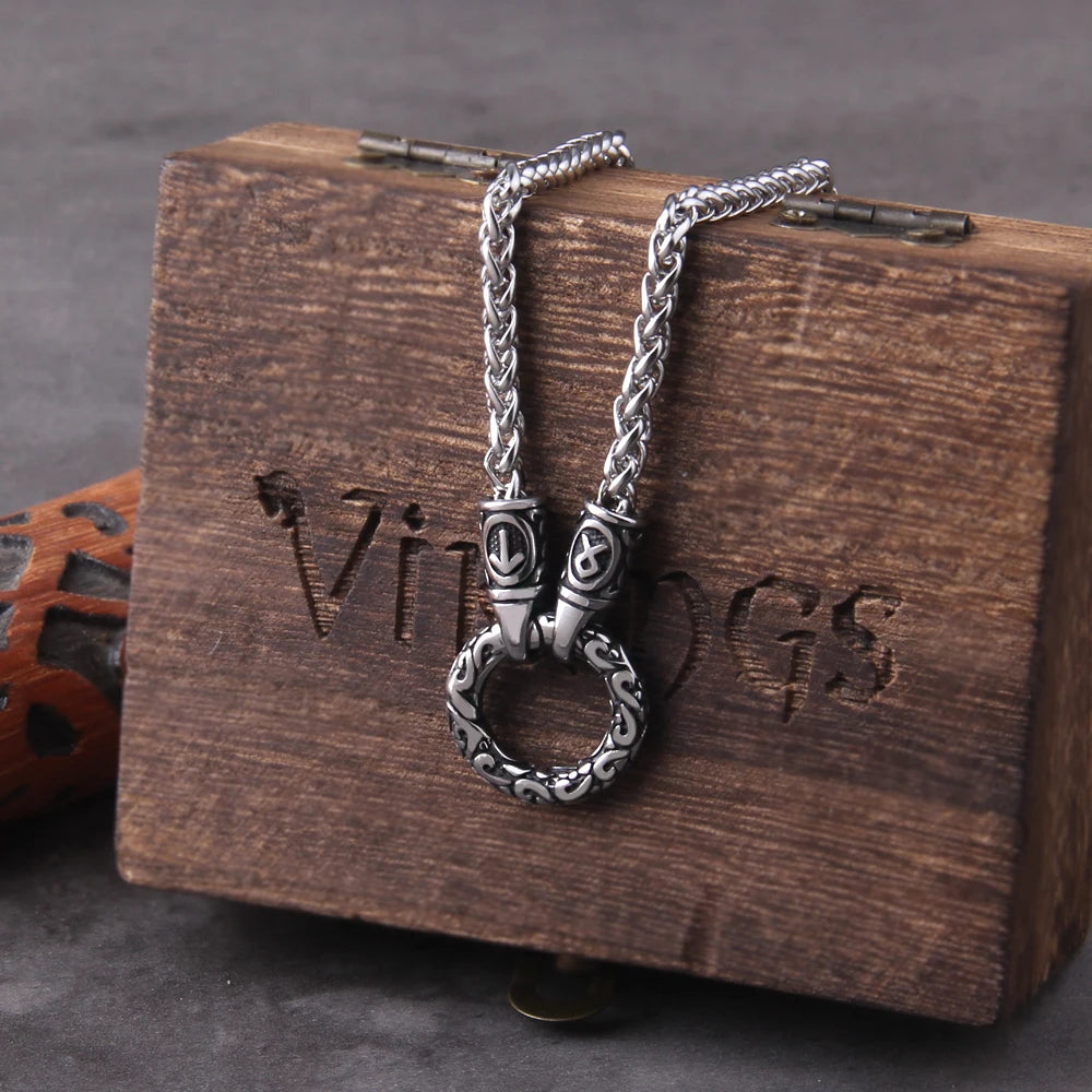 Viking Rune Ring-Clasp Necklace – Chain or Leather Cord