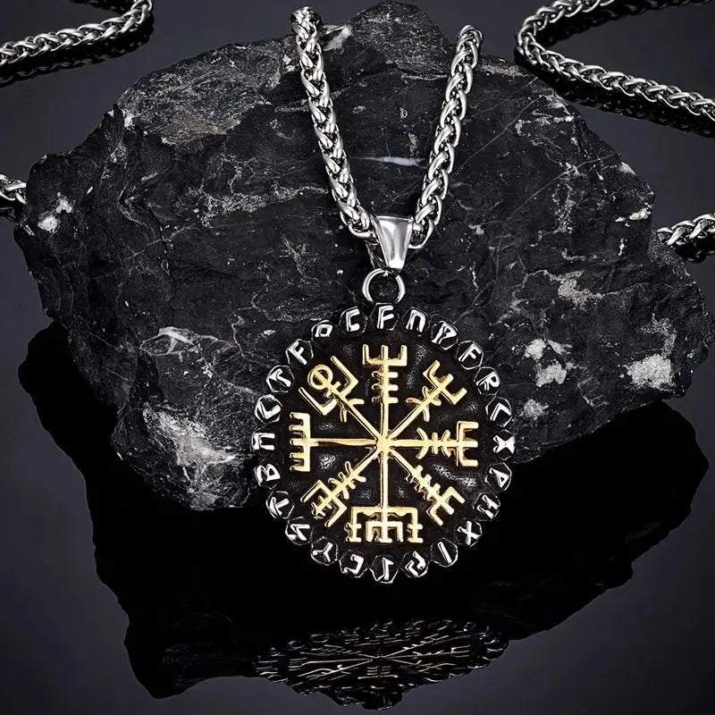 Vegvisir Rune Compass Necklace – Stainless Steel Pendant
