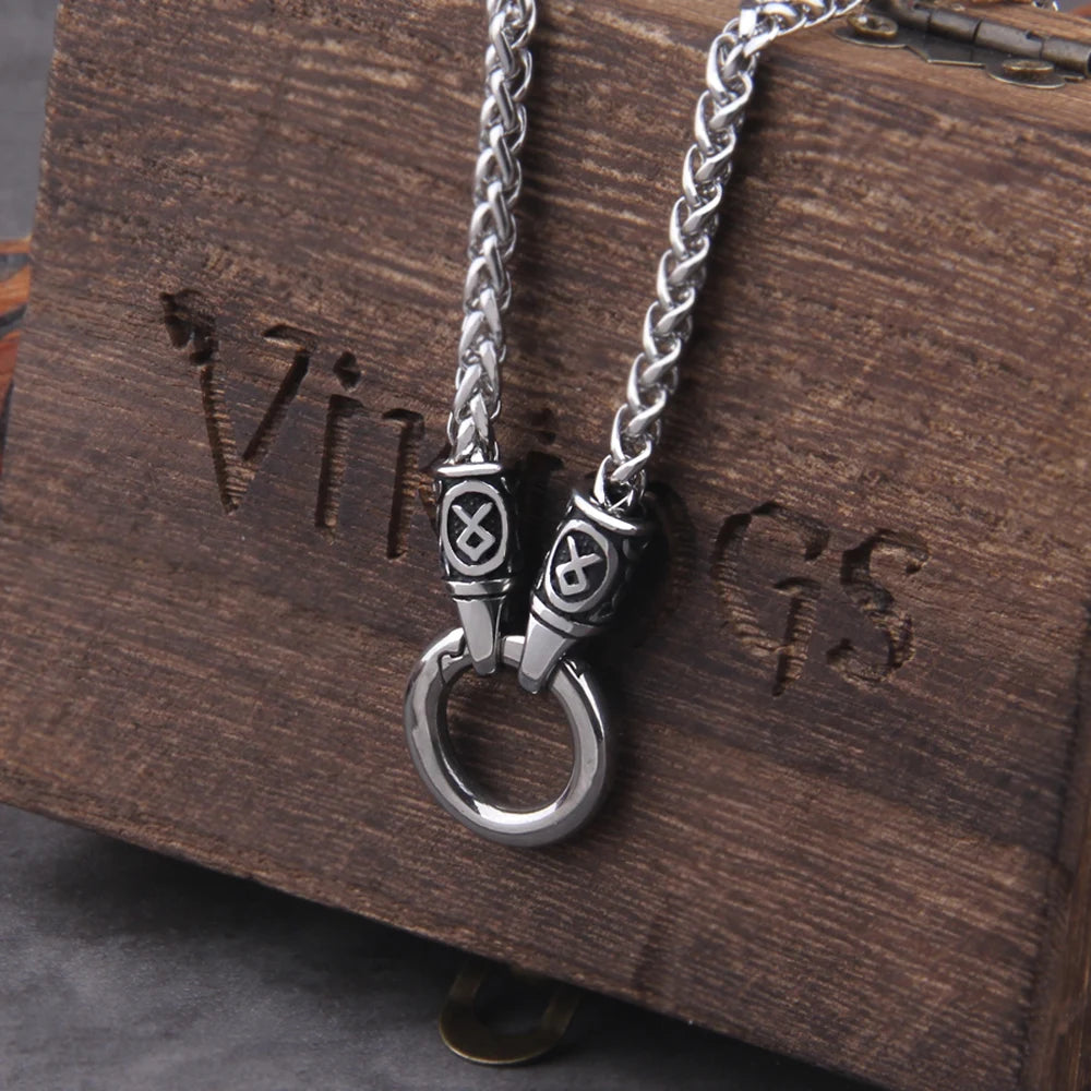 Viking Rune Ring-Clasp Necklace – Chain or Leather Cord