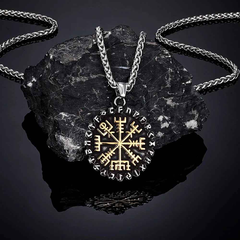 Vegvisir Rune Compass Necklace – Stainless Steel Pendant