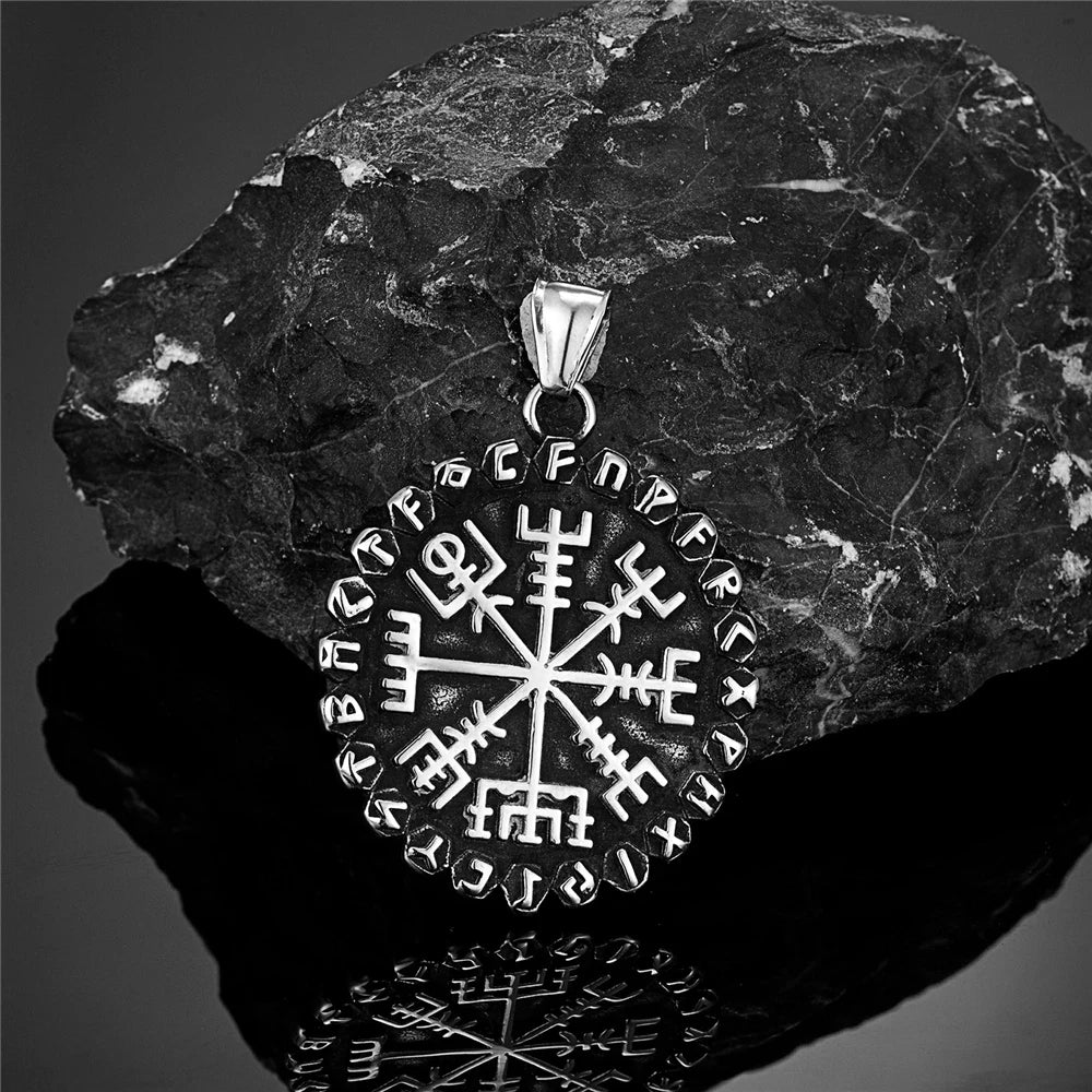 Vegvisir Rune Compass Necklace – Stainless Steel Pendant