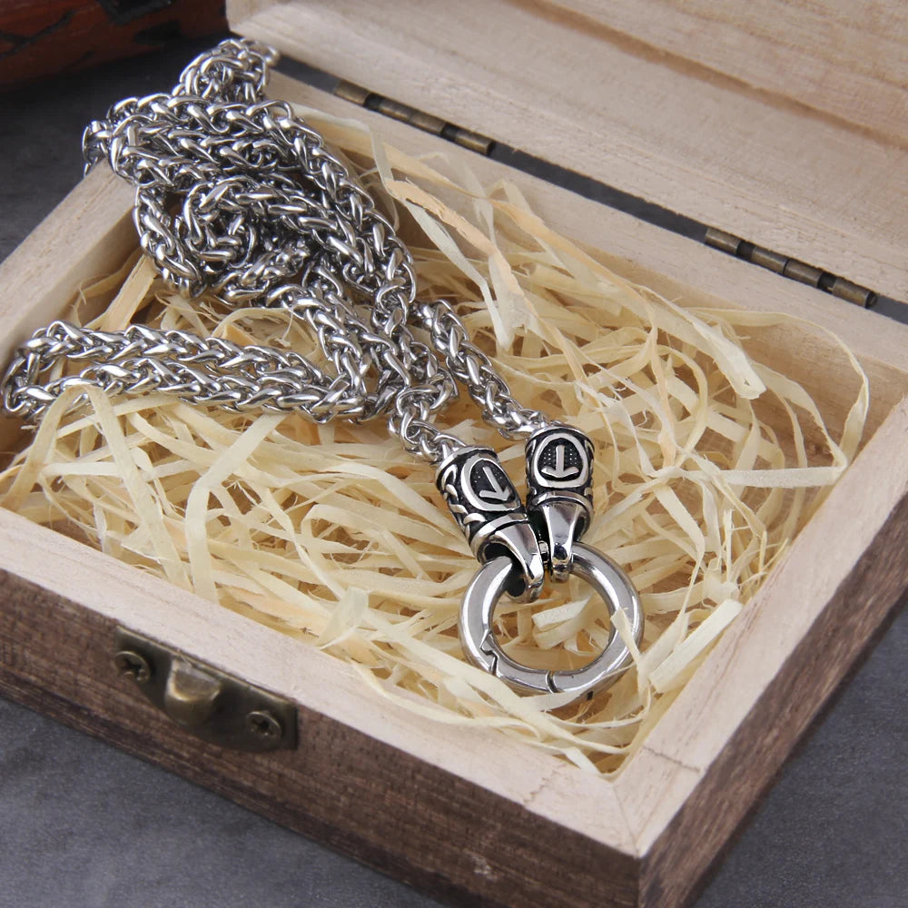 Viking Rune Ring-Clasp Necklace – Chain or Leather Cord