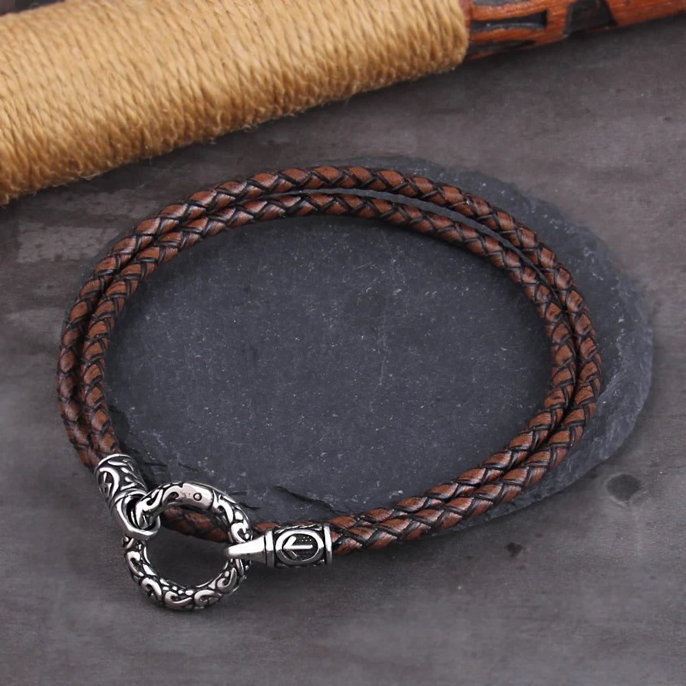 Viking Rune Ring-Clasp Necklace – Chain or Leather Cord