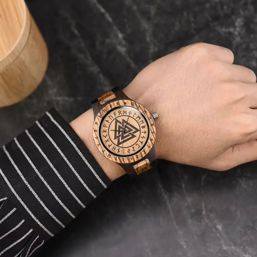 Viking Wooden Watch – Valknut, Vegvisir or Yggdrasil Dial