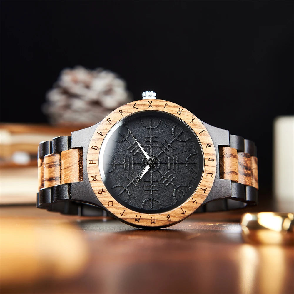Viking Wooden Watch – Valknut, Vegvisir or Yggdrasil Dial