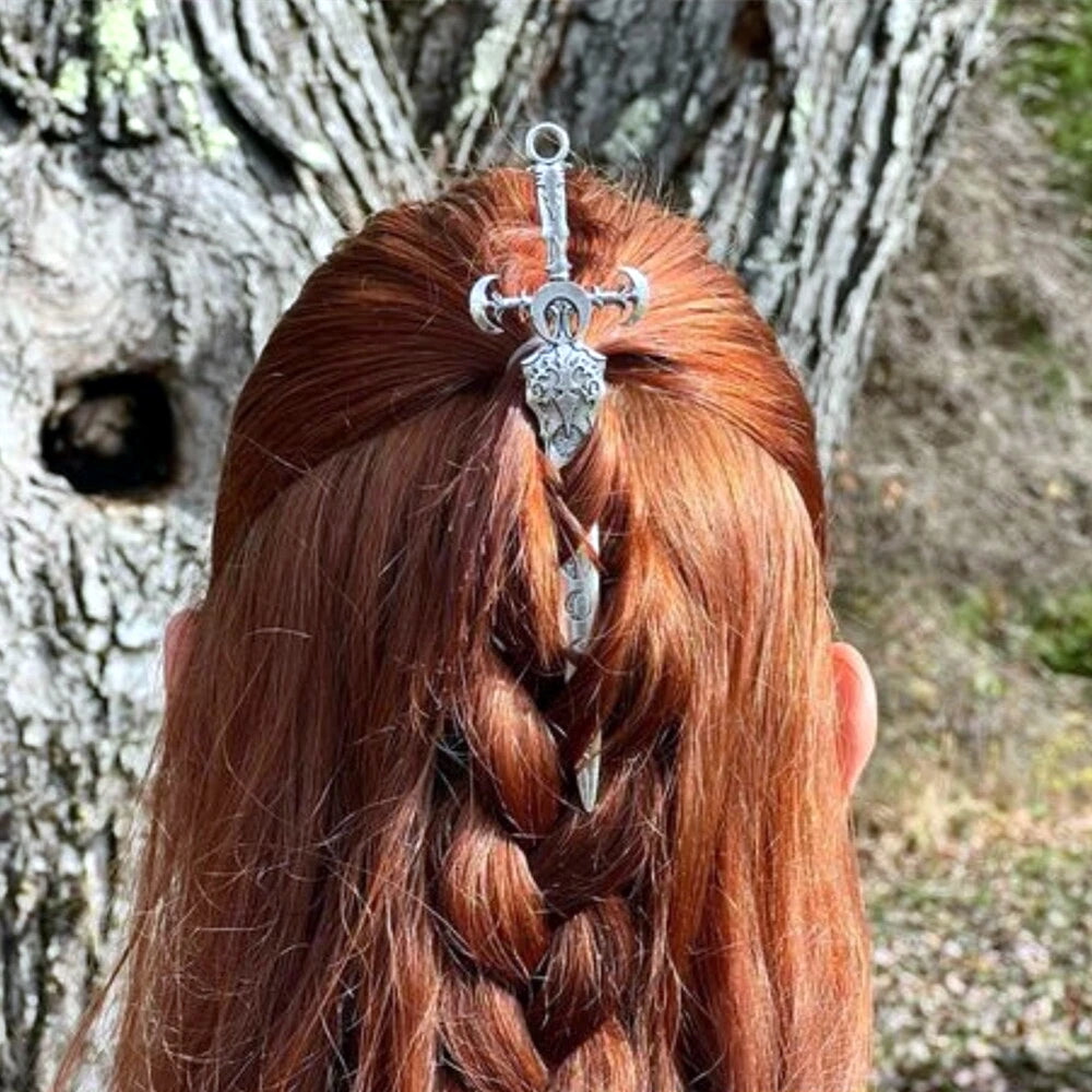 Lunar Phase Viking Sword Hair Stick – Norse Moon Hairpin