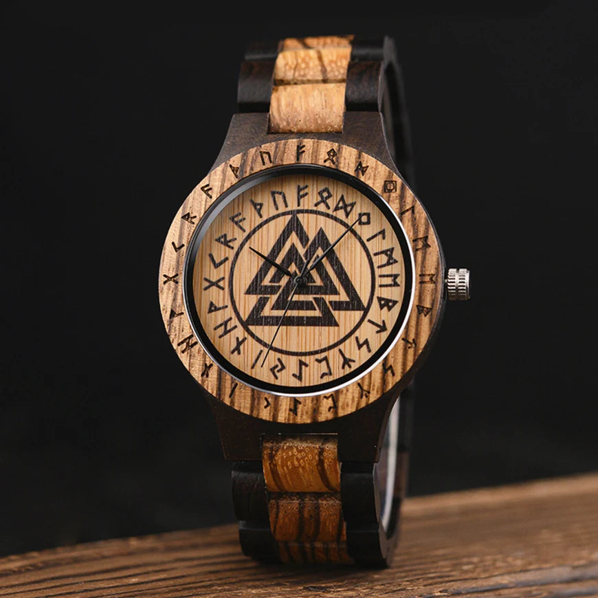Viking Wooden Watch – Valknut, Vegvisir or Yggdrasil Dial
