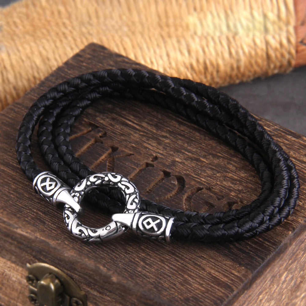 Viking Rune Ring-Clasp Necklace – Chain or Leather Cord