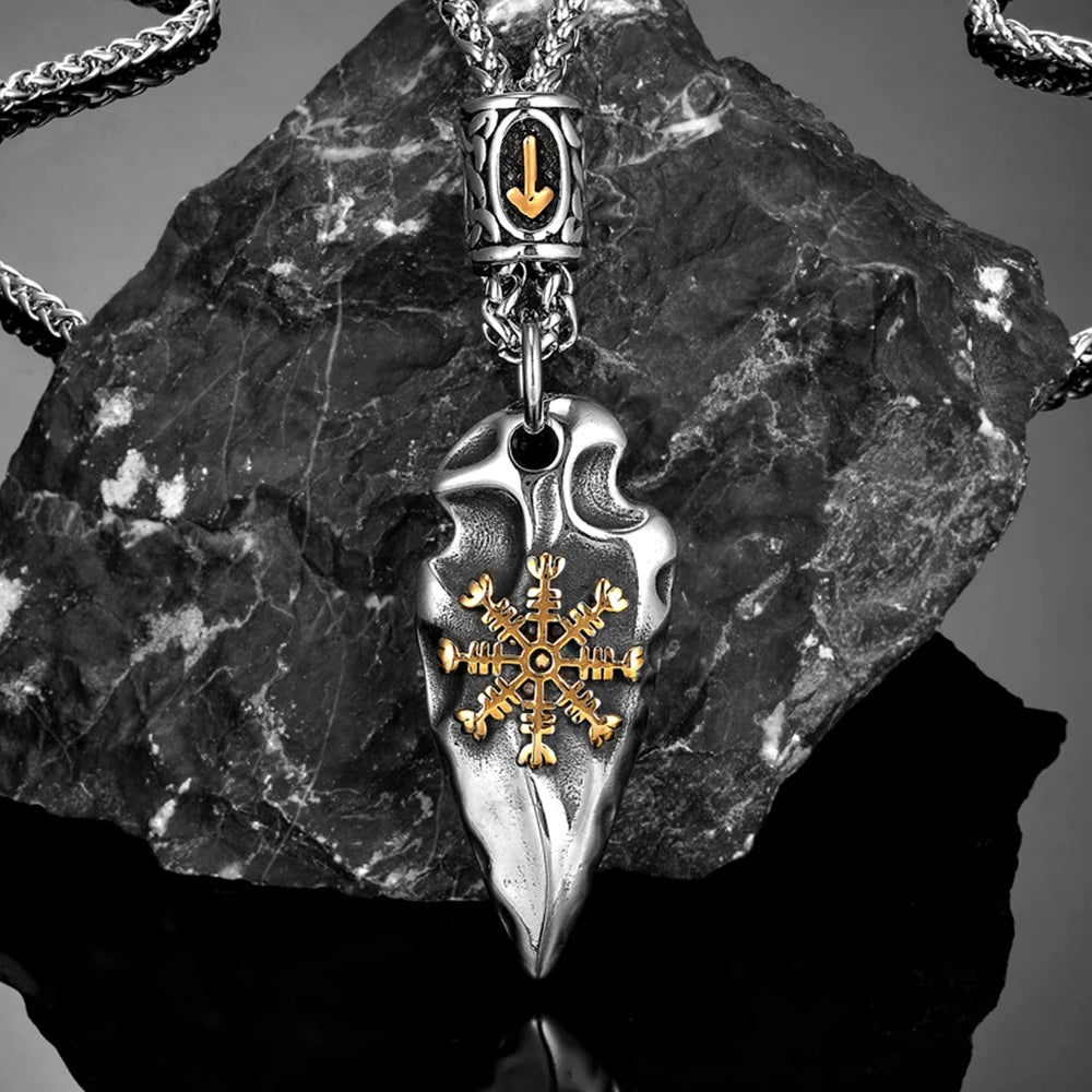 Helm of Awe Arrowhead Pendant Necklace – Stainless Steel