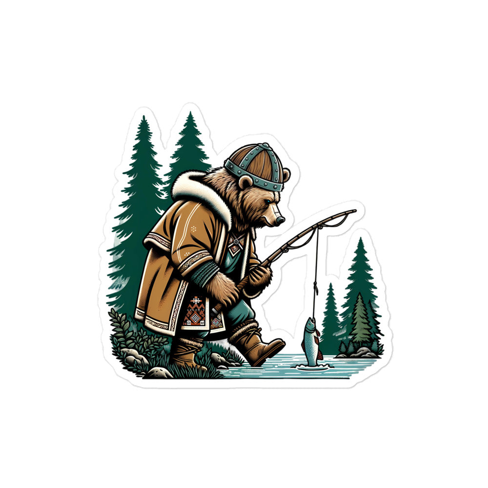Bjørn the Salmon Raider – Grizzly Bear Sticker